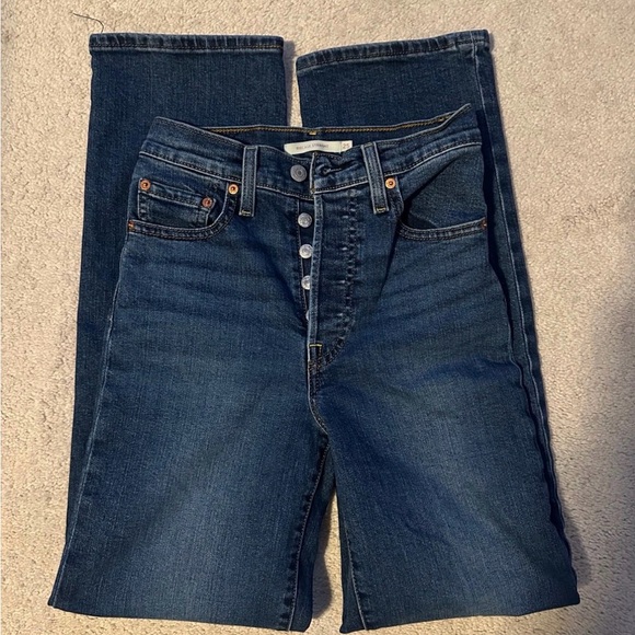 Levi's Denim - Levi's High Rise Dark Blue Jeans Ribcage 25 straight